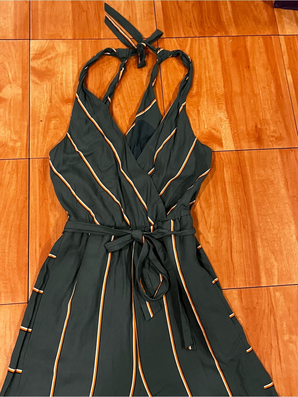 Anthropologie Elevenses Striped Wide Leg Halter Jumpsuit Size Small Green - Picture 3 of 6